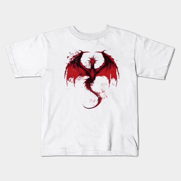 Minimalist Red Ink Dragon - Fantasy Kids T-Shirt by Fenay-Designs